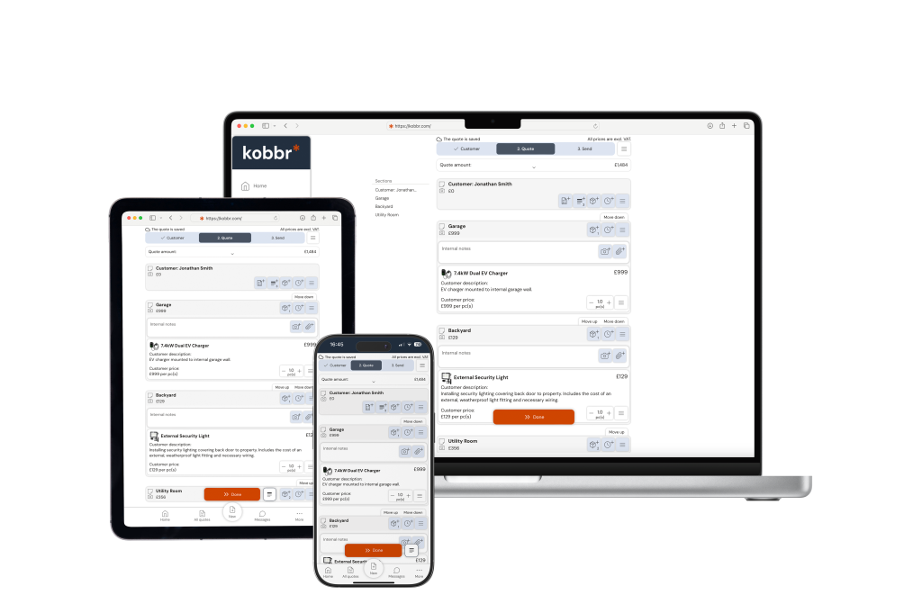 Kobbr app in MacBook iPad 16 copy on White KOBBR, the fastest growing quotation platform in Scandinavia, is now launching in the UK